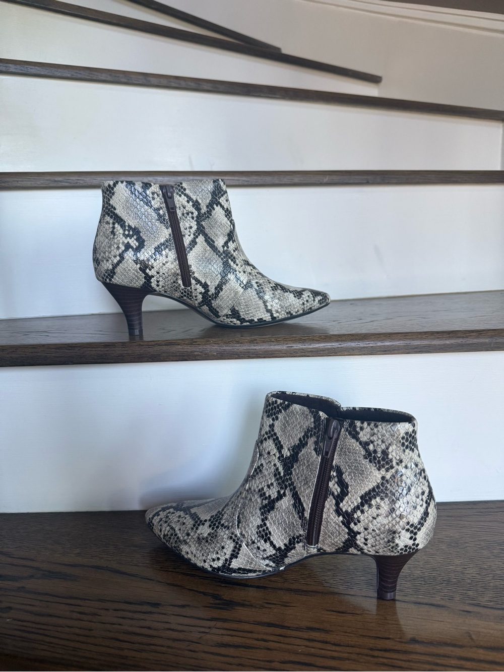 Clarks Snake-Print Ankle Boots in Beige and Black